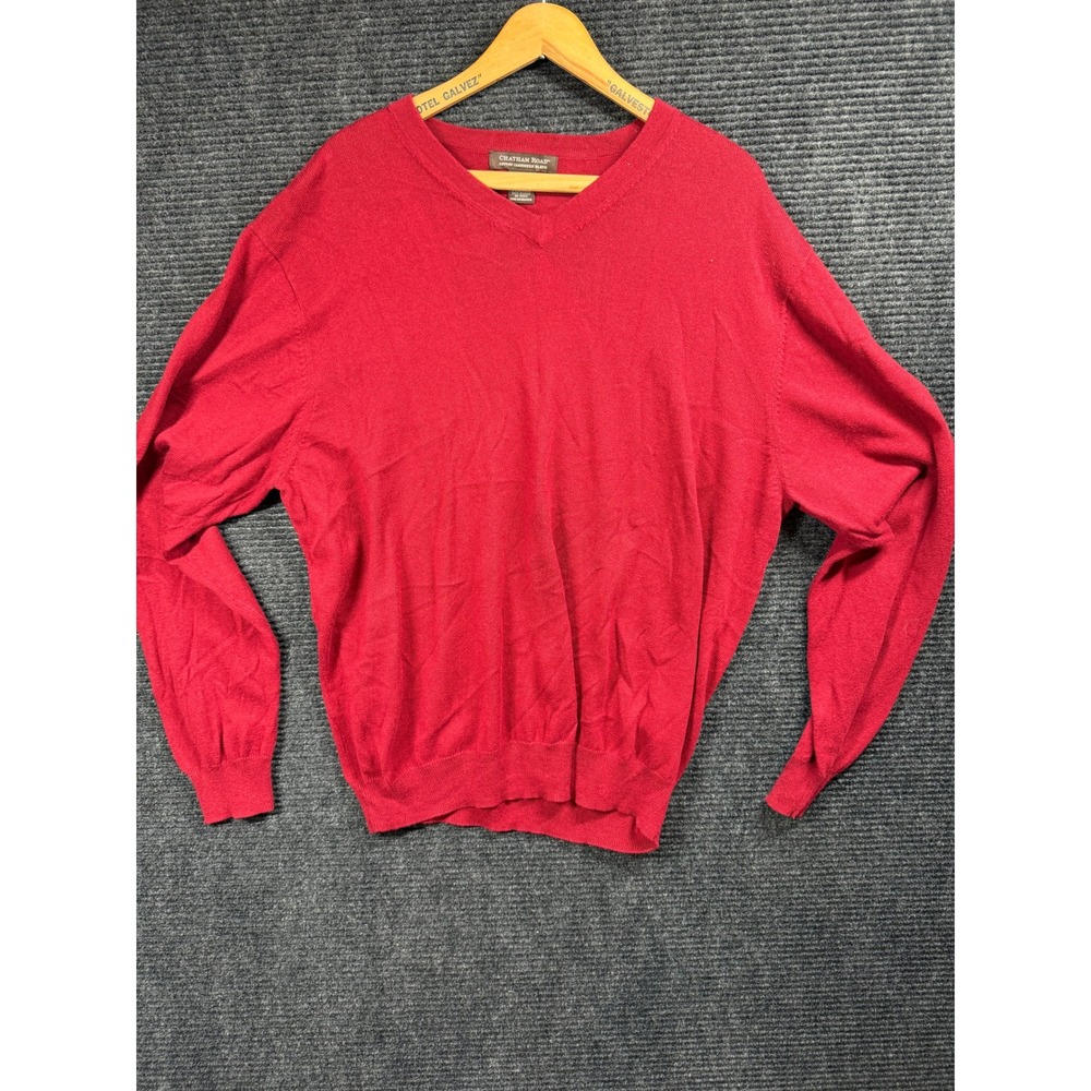 Chatham Road Mens XL Red Cotton Cashmere Blend V-Neck Long Sleeve Sweater
